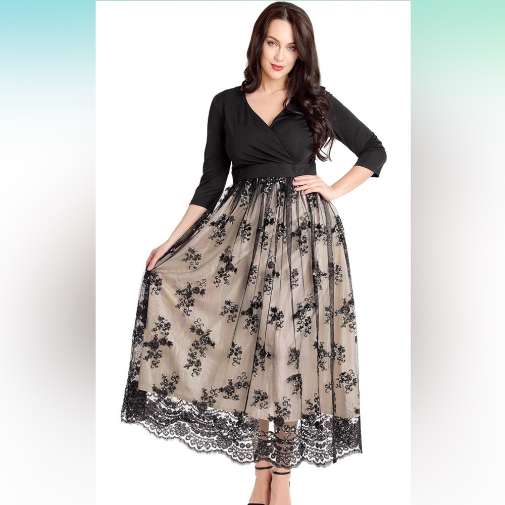 Evening gown/party long maxi dress with lace overlay